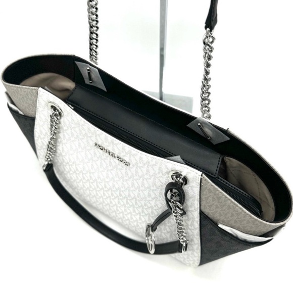 Michael Kors Large Jet Set Travel Chain Shoulder Bag Optic White Multi - Picture 8 of 11